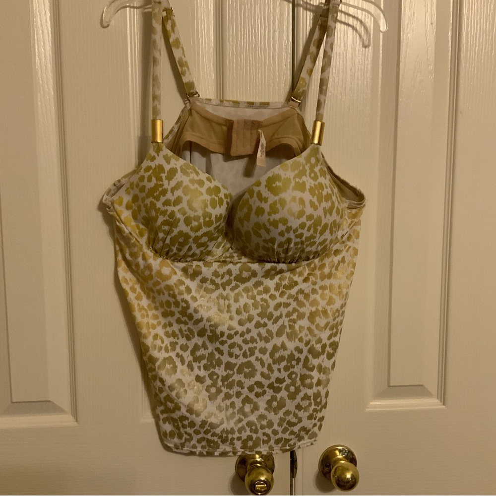 Rare Find!! Cacique Tankini Swim Set - Gold & White Leopard - 42C Top/16 Skirt - Picture 2 of 12